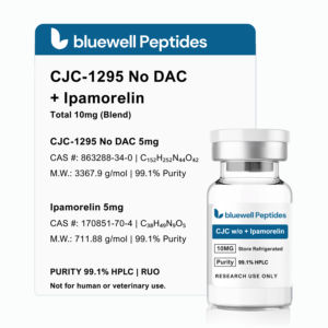 cjc 1295 no dac ipamorelin 10mg blend lyophilised high purity research peptide vial by bluewell peptides